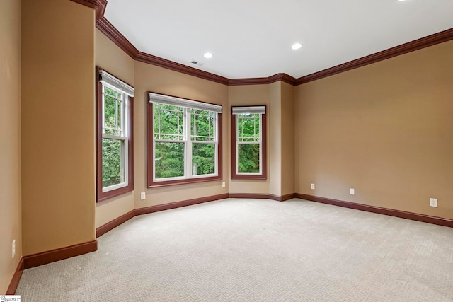 carpeted empty room with crown molding