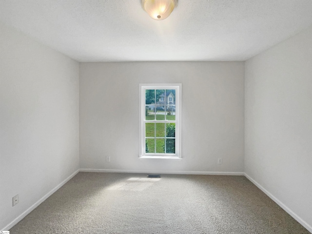 spare room with a textured ceiling and carpet flooring