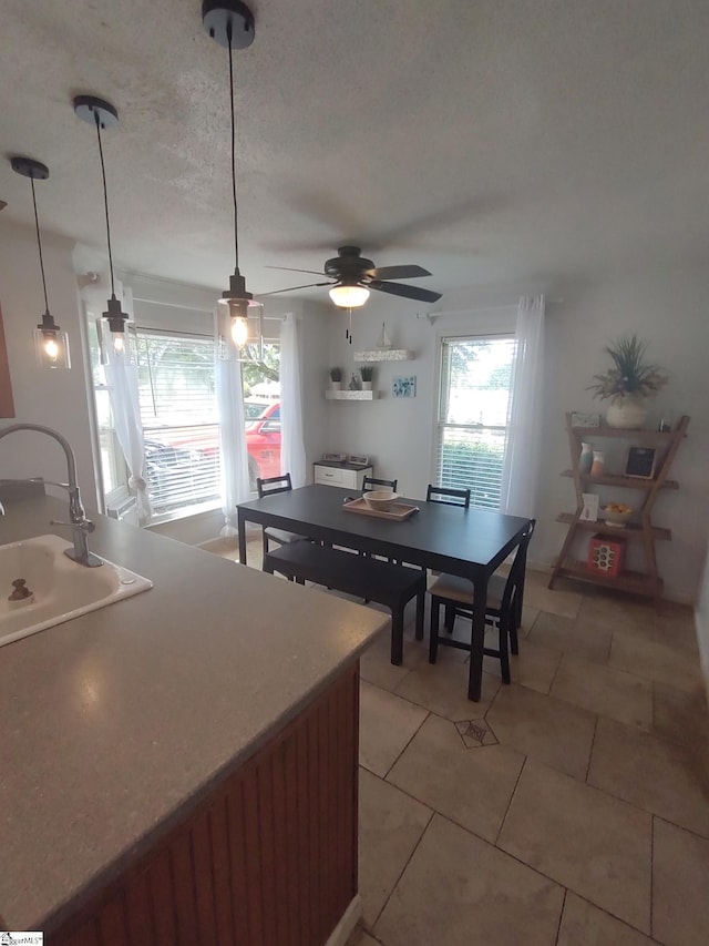 362 Green Hill Dr, Anderson, SC 29621 - dining room with a textured ceiling, ceiling fan, and light tile patterned floors