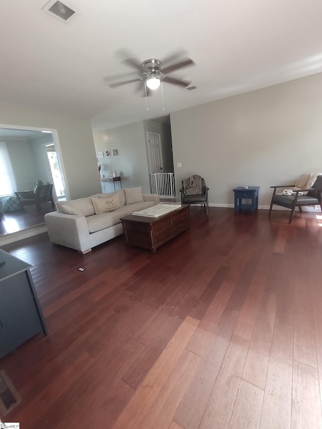 362 Green Hill Dr, Anderson, SC 29621 - living room with visible vents, a ceiling fan, and hardwood / wood-style flooring