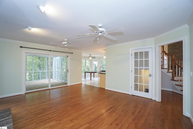 unfurnished room with crown molding and dark hardwood / wood-style floors