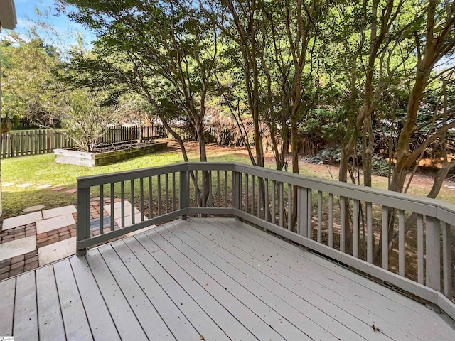 wooden deck featuring a yard