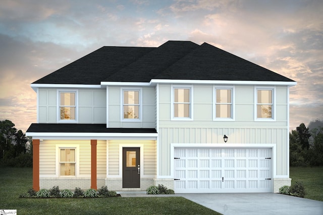 view of front of house featuring brick siding, concrete driveway, and an attached garage