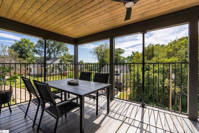 sunroom / solarium featuring wood ceiling