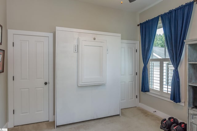 interior space with light colored carpet and multiple windows