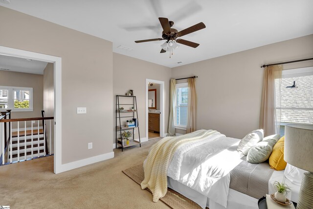 bedroom featuring a closet, carpet, and ceiling fan