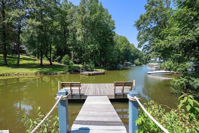 view of dock with a water view