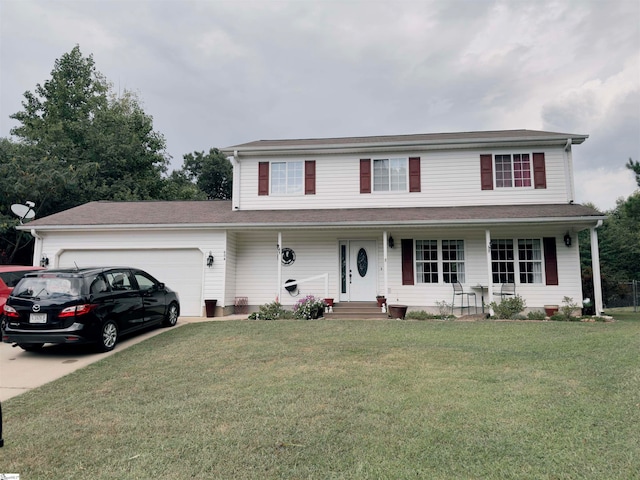 view of front of house with a garage and a front lawn