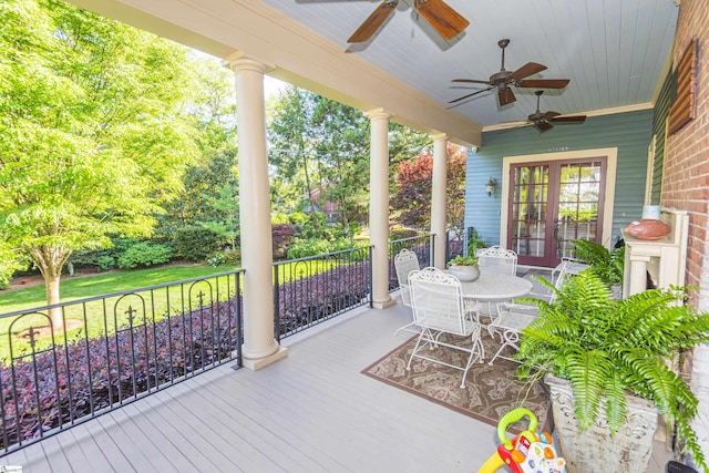 571 E Main St, Spartanburg, SC 29302 - deck featuring french doors and ceiling fan
