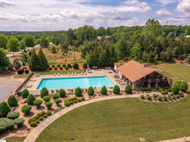 view of swimming pool featuring a gazebo, a yard, and a patio area