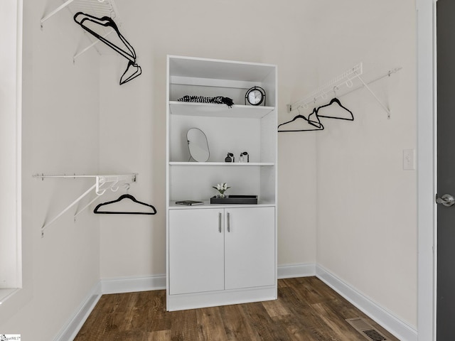 spacious closet featuring dark hardwood / wood-style floors