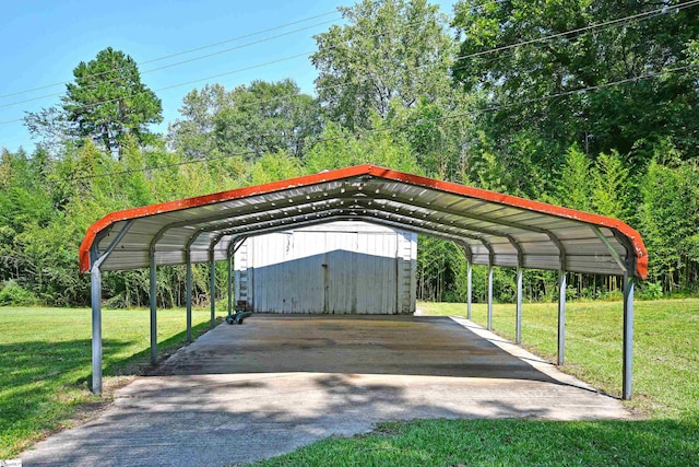 view of car parking with a lawn and a carport