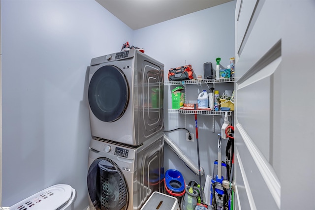 laundry room featuring stacked washing maching and dryer