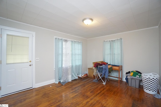 miscellaneous room featuring dark hardwood / wood-style floors and crown molding