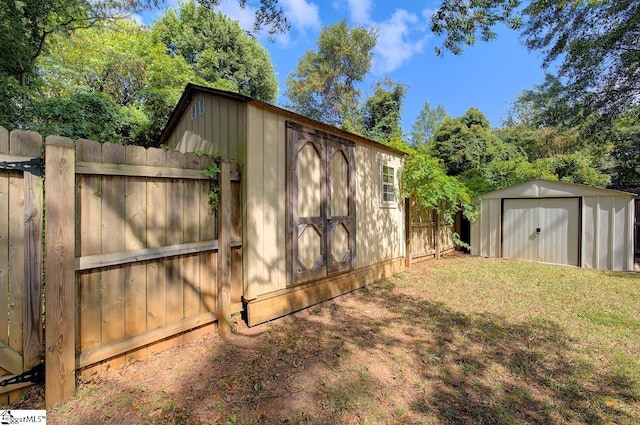 view of outdoor structure with a lawn