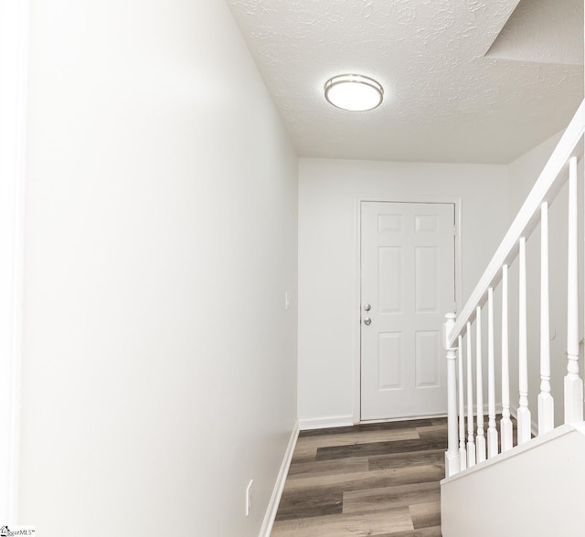 foyer featuring a textured ceiling and hardwood / wood-style flooring