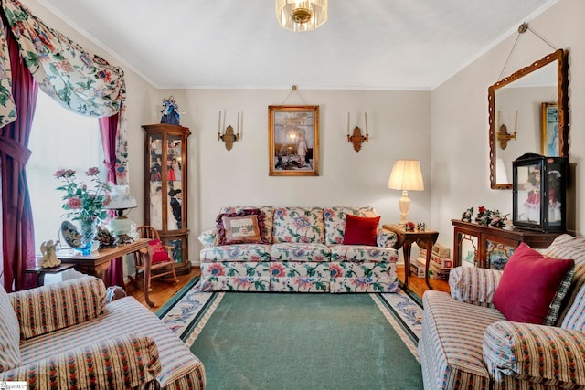 living room featuring ornamental molding