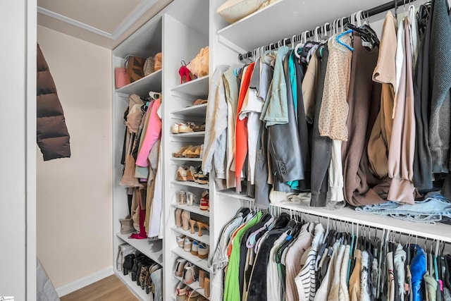 walk in closet featuring light hardwood / wood-style floors