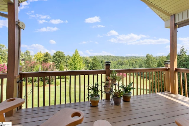 wooden terrace with a lawn