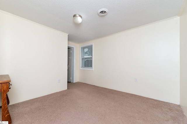 spare room featuring a textured ceiling and carpet