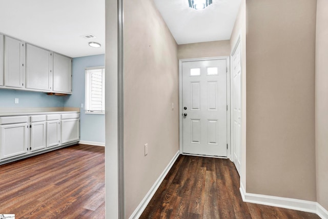 interior space with dark wood-type flooring