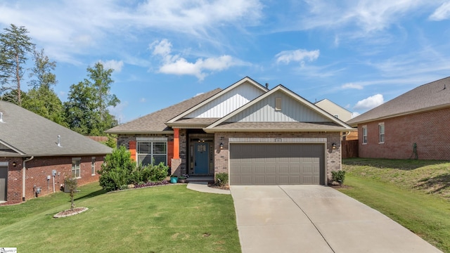 craftsman-style house featuring a front yard and a garage