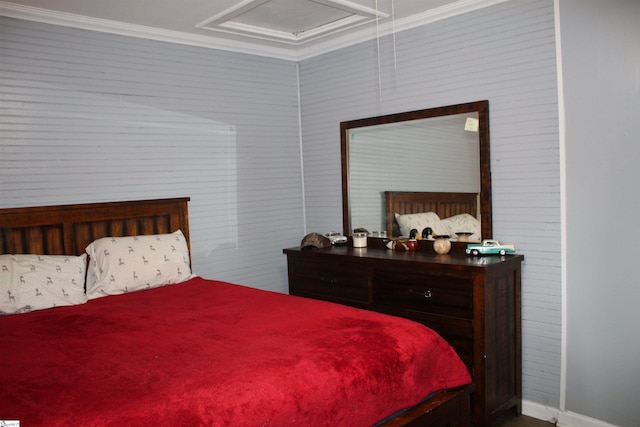 bedroom with crown molding