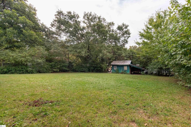 view of yard with a shed