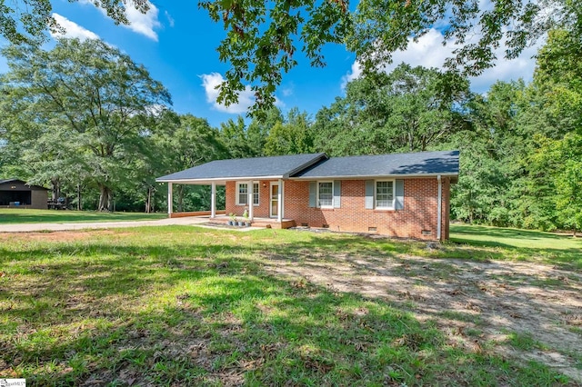 single story home with a porch and a front yard