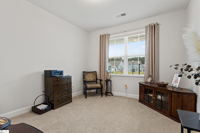 sitting room with light carpet