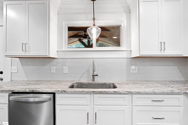 kitchen featuring white cabinets and stainless steel dishwasher