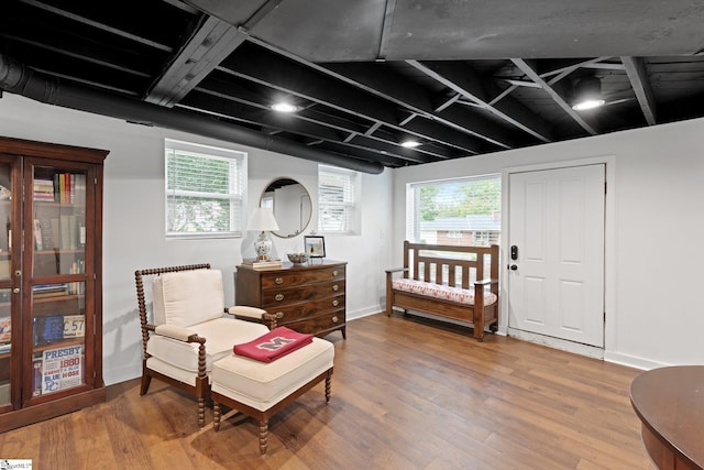 bedroom featuring multiple windows and hardwood / wood-style flooring