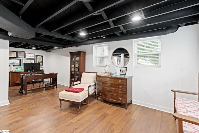 living area featuring light hardwood / wood-style flooring