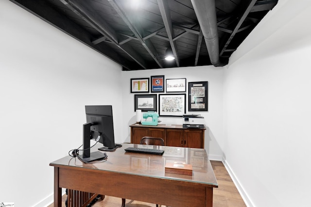 office area featuring light hardwood / wood-style flooring