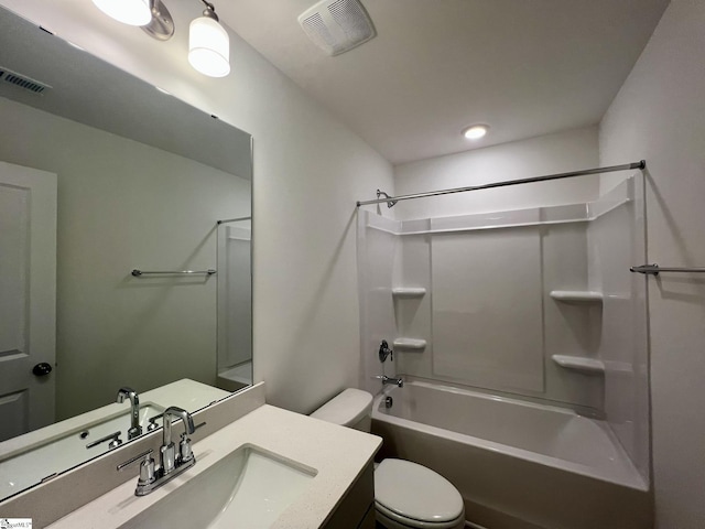 full bathroom with bathtub / shower combination, toilet, and vanity