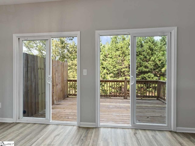 doorway with light hardwood / wood-style flooring