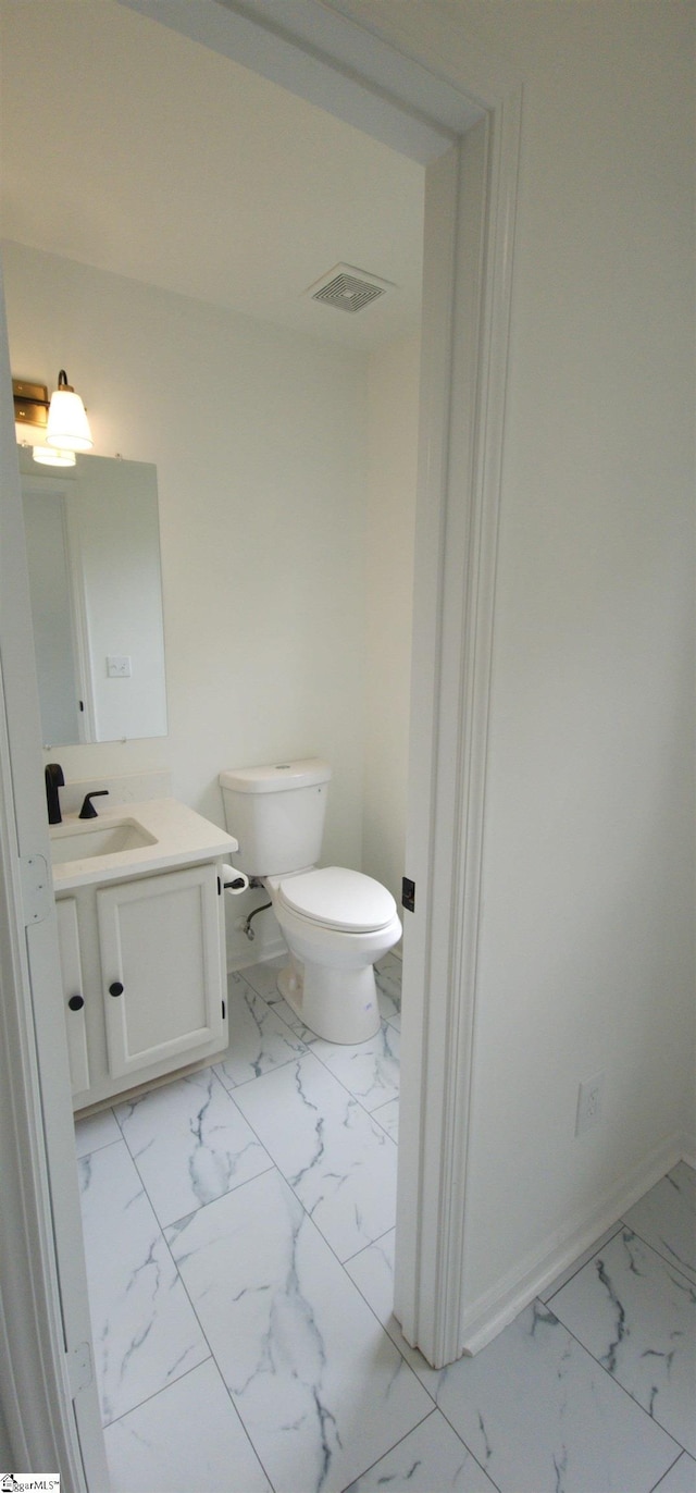 316 Windy Meadow Way, Simpsonville, SC 29680 - bathroom with vanity, baseboards, toilet, visible vents, and marble finish floor