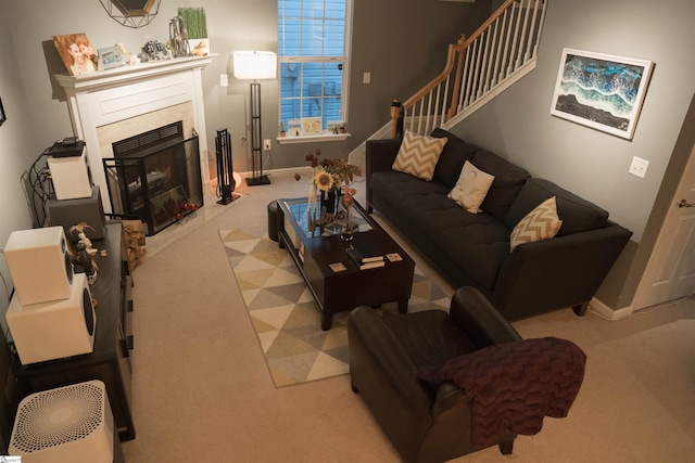 living room with light carpet