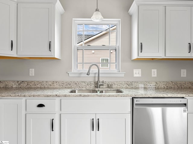 kitchen with white cabinets, dishwasher, and sink