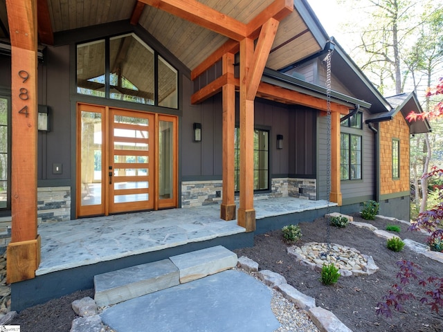 doorway to property with french doors and covered porch