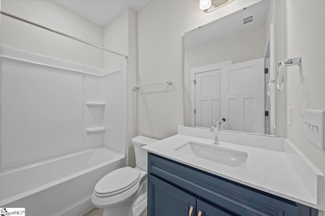 full bathroom featuring vanity,  shower combination, and toilet