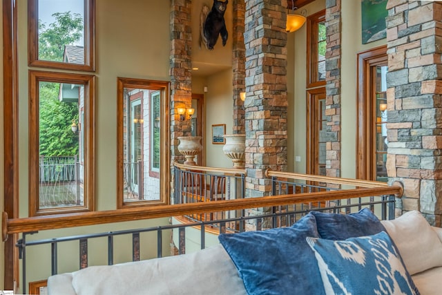 bedroom with a high ceiling