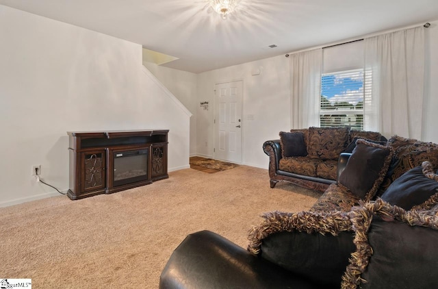 living room with light colored carpet