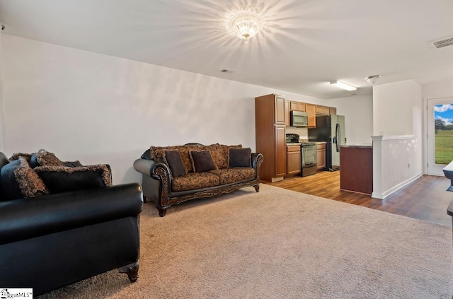 living room with light hardwood / wood-style flooring