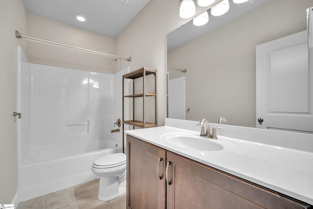 full bathroom featuring tile patterned floors, shower / tub combination, vanity, and toilet