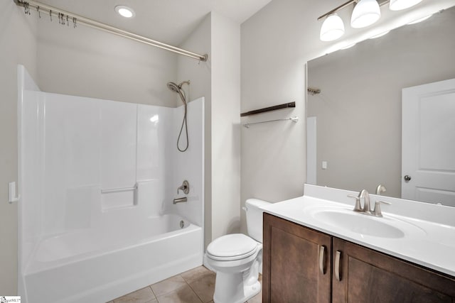 full bathroom featuring vanity, toilet, shower / bath combination, and tile patterned floors