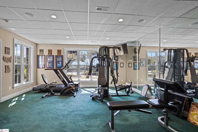 gym with a drop ceiling