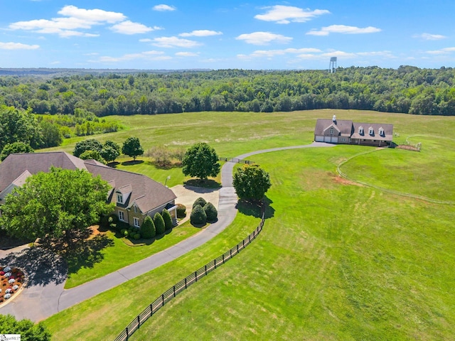 birds eye view of property featuring a rural view