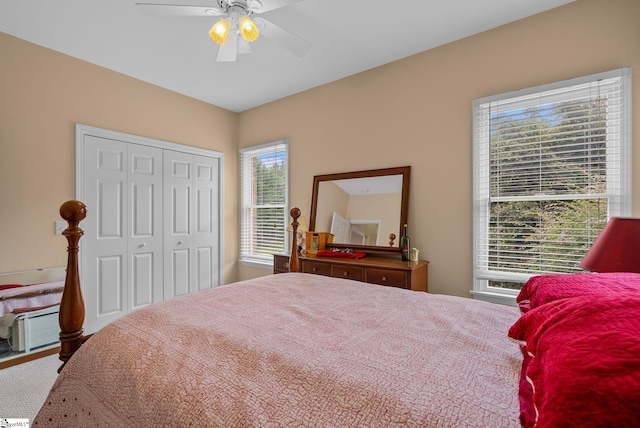 bedroom with a closet and ceiling fan