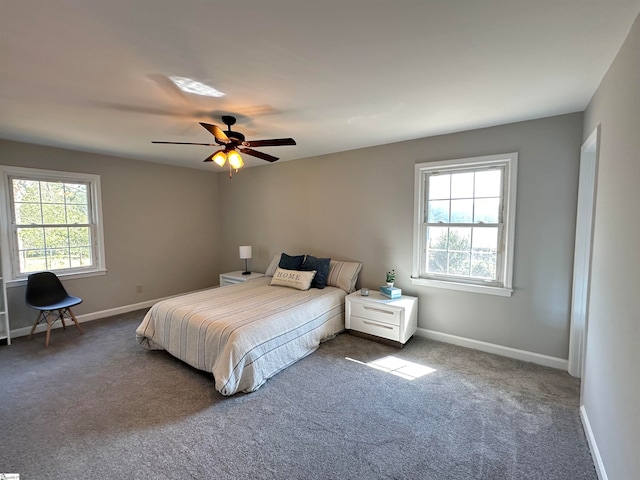 bedroom featuring carpet flooring and ceiling fan